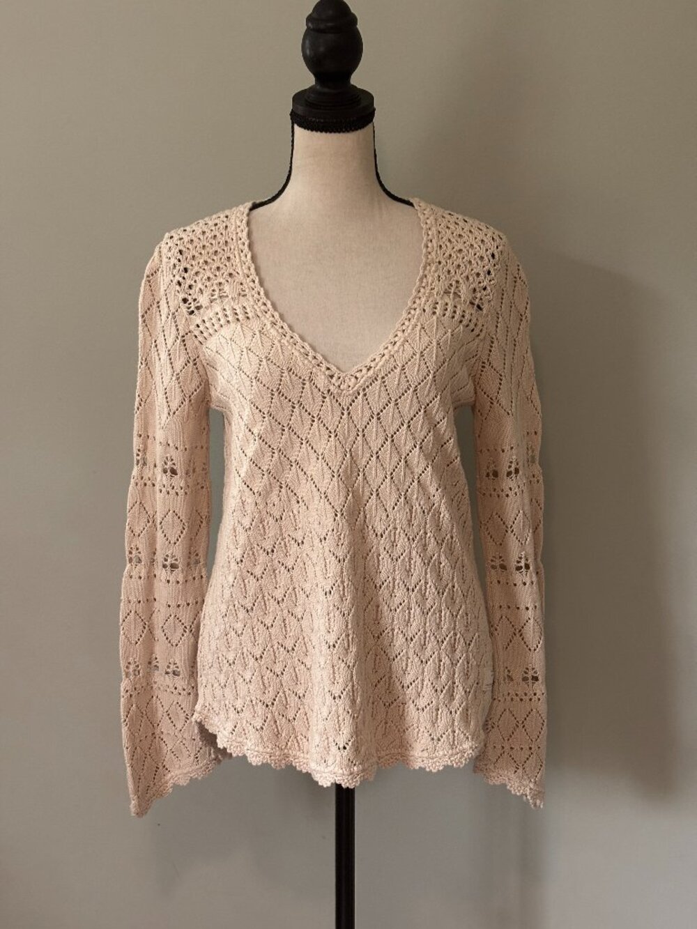 Odd Molly Cream Crochet Knit Sweater XS Like New